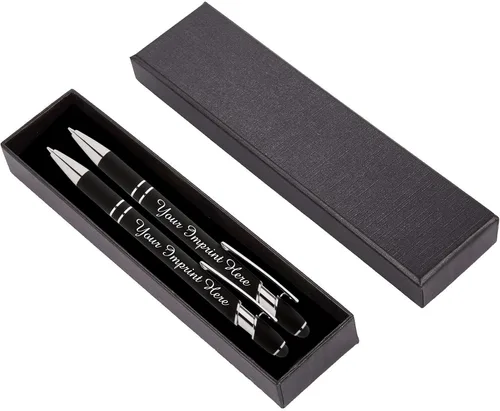 ExpressDesigns™ - Juego de regalo de bolígrafos personalizados - Paquete de 2 bolígrafos de metal suave al tacto con caja de regalo - Bolígrafo de