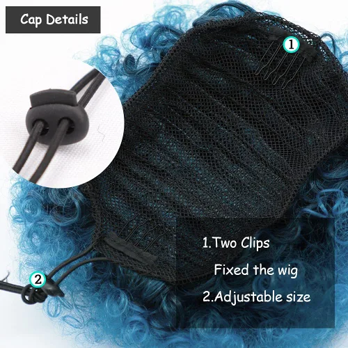 Miniatura 4 de Yinmei Baibian Cola de Caballo con Cordón Afro Puff Degradado Azul Cola de Caballo Corta Moño Alto Puff Pieza de Cabello Rizado Crespo con Clip