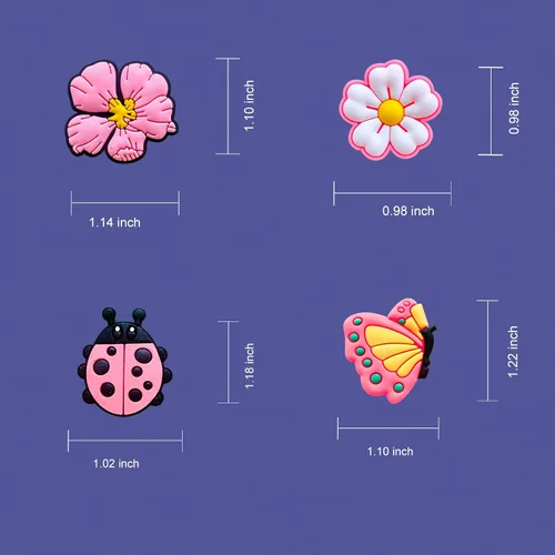 Miniatura 2 de 24 dijes de flores rosas para zapatos de zueco, sandalias, pulseras, dijes lindos, Metal no precioso., No es una piedra preciosa