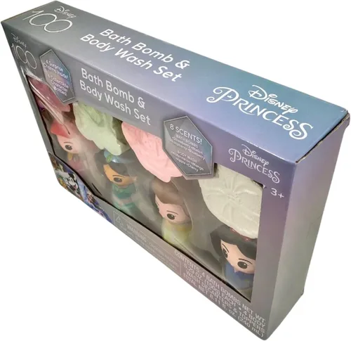Miniatura 4 de Disney Princess - Juego de bombas de baño y gel de baño, juego de 8 piezas con 4 gel de baño perfumado y 4 bombas de baño, 4 dijes sorpresa y 4
