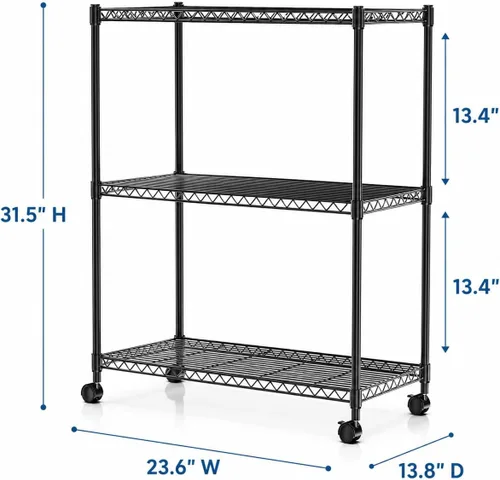 Miniatura 2 de Simple Deluxe 3-Tier Heavy Duty Adjustable Storage Shelf with Wheels, 23.23”W x 13.39”D x 30.31”H, Mobile or Stationary Metal Shelving Unit, Easy