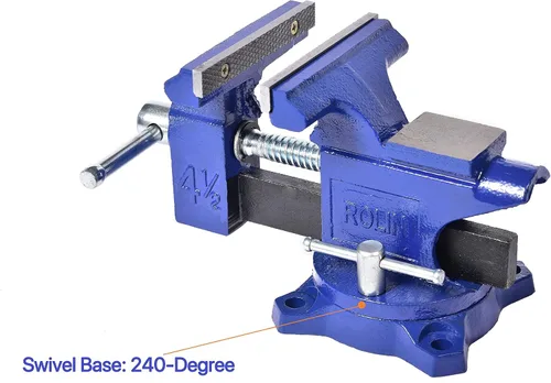 Miniatura 5 de Rolin Tornillo de banco de tornillo de banco 4-1/2 pulgadas con 240 grados giratorio Base Abrazadera Herramientas Home Vises Base de rotación