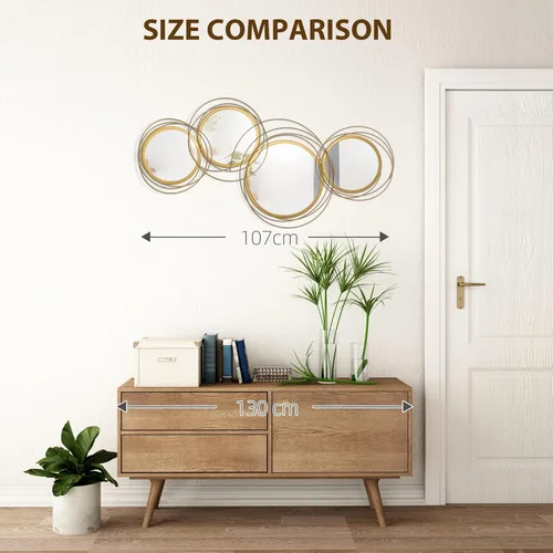 Miniatura 6 de HOMCOM Arte de pared de metal, decoración de espejo moderno, esculturas de pared colgantes para sala de estar, dormitorio, comedor, dorado