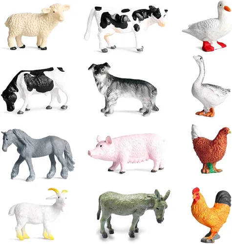 RUSON 12 piezas de figuras de animales de granja, figuras realistas de animales de granero, decoración de pastel, juego de juguetes de Navidad,