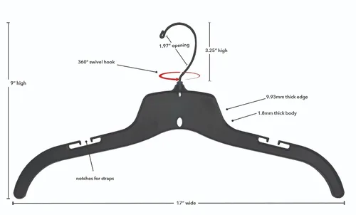 Miniatura 5 de NAHANCO 25500BHMG - Percha de plástico para camisa/vestido con gancho giratorio negro y hombros antideslizantes moldeados, peso pesado, 17 pulgadas