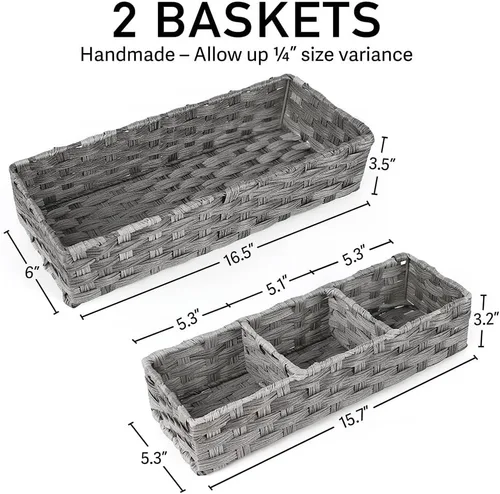 Miniatura 2 de LotFancy Cesta de almacenamiento de papel higiénico, paquete de 2 cestas tejidas para tanque de inodoro, cesta de almacenamiento trasera