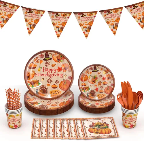 Decoraciones de fiesta de amigos, decoraciones de regalo de amigos, platos y tazas, servilletas, decoraciones de fiesta de Acción de Gracias,