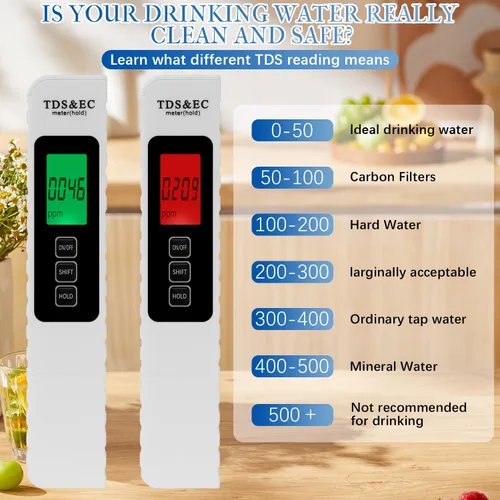 Miniatura 2 de Probador digital de calidad de agua 4 en 1,2025 NewTDS/EC/Temperatura (°C/°F)Medidor,Medidor 0-9990 PPM,Probador de agua para agua potable Sistema