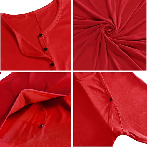 Miniatura 5 de COLORFULLEAF Ropa interior térmica de algodón para hombre, trajes de unión Henley Onesies capa base