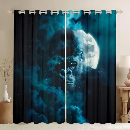 Erosebridal Gorilla - Cortinas opacas para dormitorio, cortinas góticas de chimpancé para sala de estar, cortinas y cortinas góticas de animales del