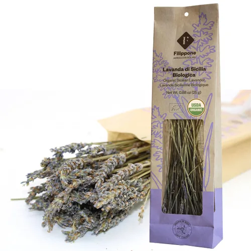 Filippone® Manojo de lavanda seca orgánica 25 g (0.88 oz), recién cultivado en las montañas de Sicilia, lavanda culinaria, ramas de lavanda seca