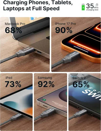 Miniatura 3 de JSAUX Cable USB C a USB C de 100 W [2 unidades de 6.6 pies], cable de carga rápida tipo C compatible con iPhone 17/iPhone Air/iPhone 17 Pro/iPhone