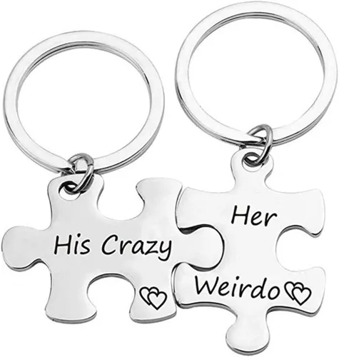 Grekywin Llavero para pareja con texto en inglés "His Crazy and Her Weirdo" para él y ella, juego a juego para él y ella, regalos para pareja para