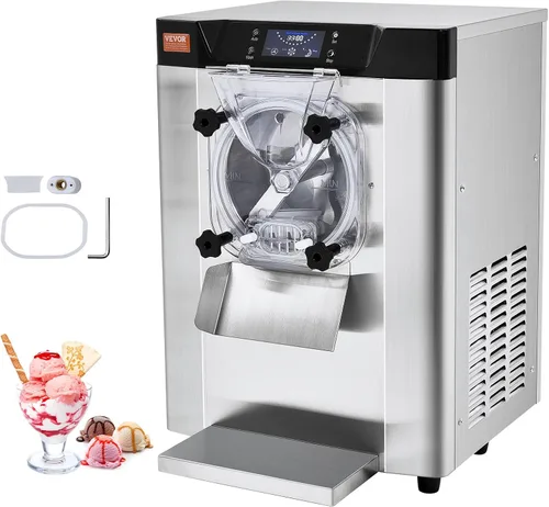 VEVOR Máquina Comercial para Hacer Helados, Rendimiento de 12 L/H, 1713W Máquina para Helados Duros de Un Solo Sabor de Encimera, Cilindro de Acero