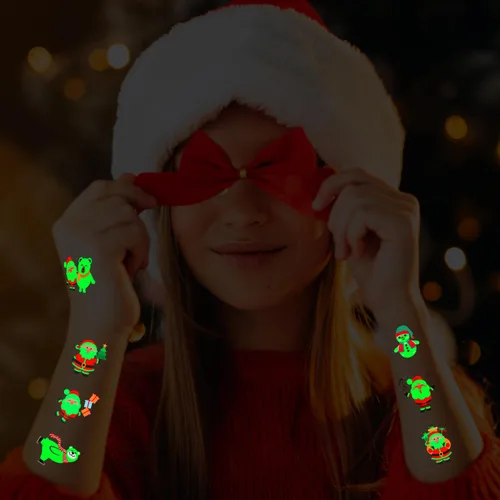 Miniatura 2 de Awinmay Tatuajes temporales luminosos de Navidad para niños, 120 piezas de calcomanías navideñas que brillan en la oscuridad para niños y niñas