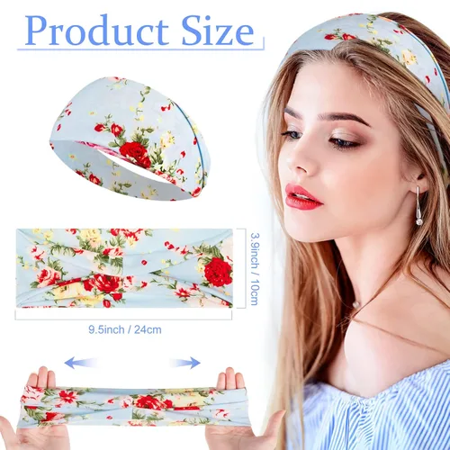 Miniatura 2 de Yunsailing 36 diademas bohemias para mujer, diadema ancha antideslizante para yoga, entrenamiento, correr, bandas para el cabello, envolturas
