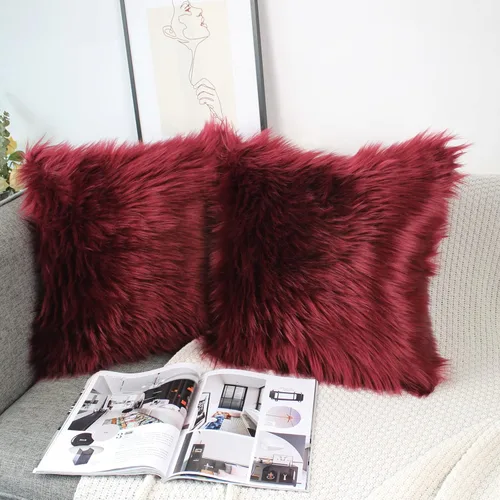 OYIMUA Juego de 2 fundas de almohada decorativas esponjosas de 18 x 18 pulgadas, fundas de almohada lujosas de piel sintética de estilo rural,