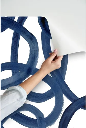 Miniatura 3 de Muestras de papel tapiz autoadhesivo – Círculos extra grandes, color azul marino y blanco, papel pintado extraíble personalizado por Spoonflower