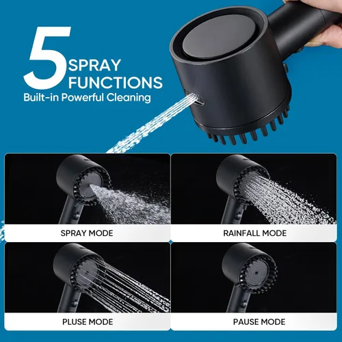 Miniatura 8 de Cobbe Ion Drops - Cabezal de ducha filtrado con mano, cabezal de ducha 4+1 modo de pulverización con filtros, lavado eléctrico integrado para agua