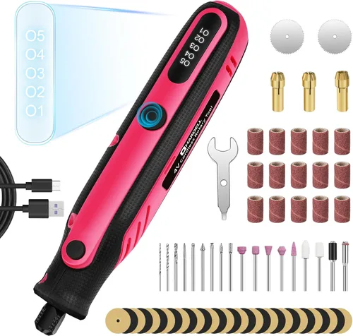 Miniatura 8 de HARDELL - Kit de herramienta rotatoria inalámbrica multiusos mini con 5 velocidades, carga USB y 69 accesorios, 3.7 V para lijar, pulir, perforar