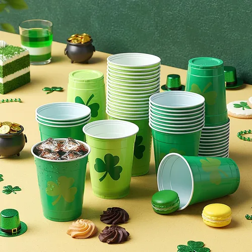 Miniatura 2 de Vesici 100 vasos de plástico desechables de 12 onzas para el día de San Patricio, tazas de tréboles verdes, suministros de fiesta del día de San
