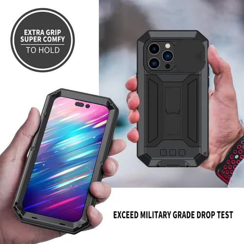Miniatura 5 de Simicoo Funda compatible con iPhone 14 con protector de cámara de pantalla con función atril, resistente al agua, de metal militar, resistente