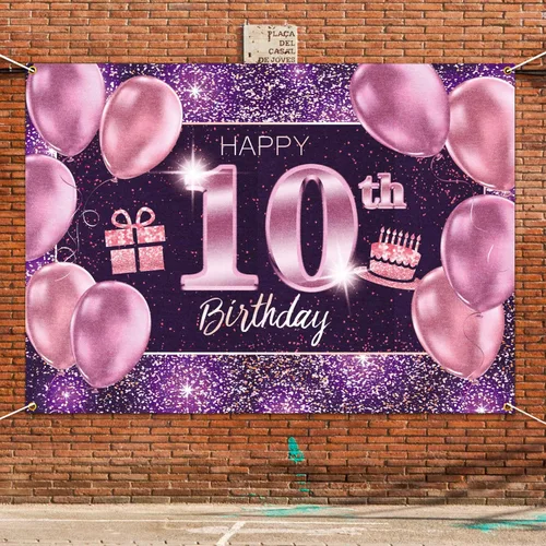 Miniatura 5 de pancarta grande rosa con texto en inglés “Happy Birthday