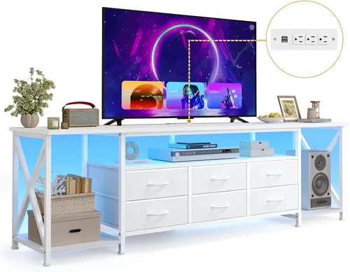 Miniatura 14 de BTHFST Soporte de TV con luces LED y tomas de corriente, para televisores de hasta 85 pulgadas, 6 cajones de tela, centro de entretenimiento