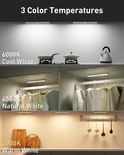 Miniatura 5 de SZOKLED Luces para debajo del gabinete, 20 luces LED recargables para debajo del gabinete, barra de luces LED remotas para armario, luces debajo