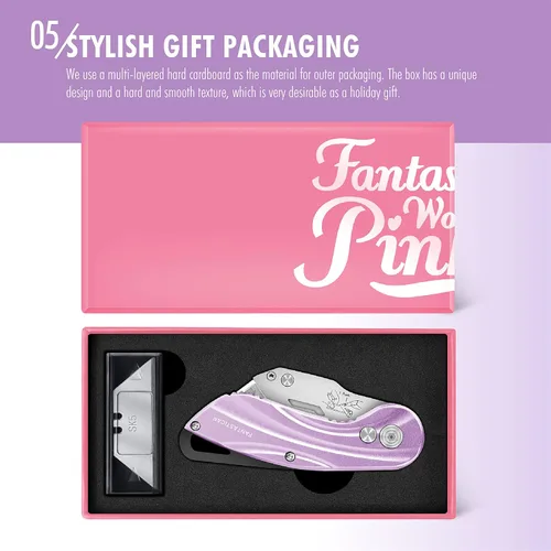 Miniatura 5 de FantastiCAR - Cuchillo plegable con caja para regalo, cuchillo utilitario de metal resistente con 5 cuchillas adicionales, cambio rápido