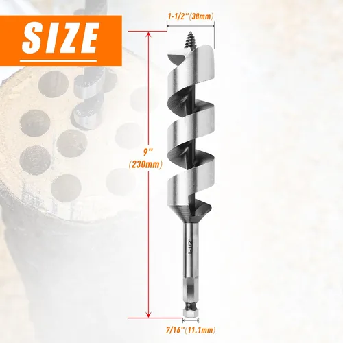 Miniatura 2 de Broca de taladro de 1-1/2 pulgadas x 9 pulgadas para madera, vástago hexagonal de 1-1/2 pulgadas, broca larga para madera suave y dura, plástico