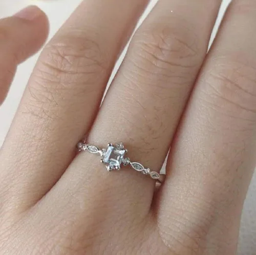 Wenbin Anillo de moda de plata de ley 925 con topacio de cristal azul aguamarina, anillo de compromiso pequeño y fresco de boda, anillos de promesa,