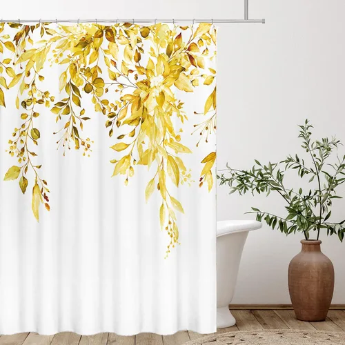 Miniatura 135 de Tititex Spun Sugar - Juego de cortinas de ducha de eucalipto azul claro, hojas de acuarela brillantes en la parte superior, decoración floral