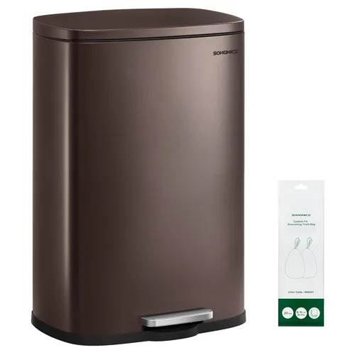 Miniatura 23 de SONGMICS Bote de basura de 13 galones (50 litros), cubo de basura de cocina de acero inoxidable, cubo de basura para reciclaje o basura, cierre Azul