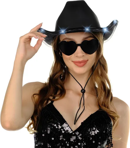 Miniatura 3 de Funcredible Light Up Cowboy Hat and Glasses - Holographic Led Cowboy Hat for Women - Space Cowgirl Hat - Cowgirl Outfit