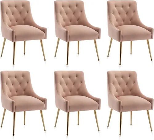 Miniatura 7 de Juego de 2 sillas de comedor, modernas sillas de comedor de terciopelo con patas doradas, elegantes sillas de acento acolchadas para recepción, sala