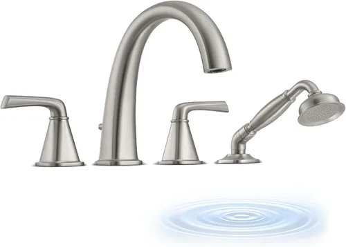 Miniatura 15 de Grifo de bañera romana de alto flujo con ducha de mano, grifo de bañera de montaje en cubierta mate negro de 4 agujeros con válvula, grifos
