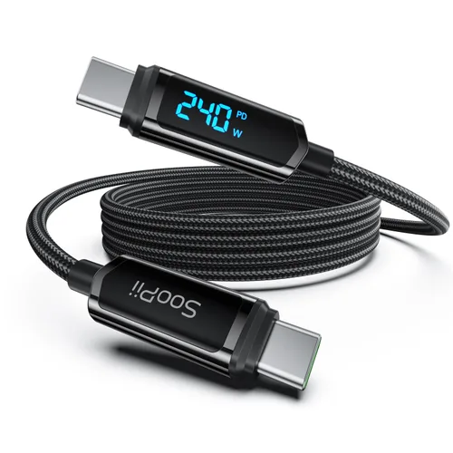 Miniatura 17 de SOOPII Cable USB C a USB C de 100 W, cable trenzado tipo C de nailon de 1 pie con pantalla LED para iPhone 15/15 Pro/15 Plus/15 Pro Max, MacBook