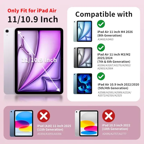 Miniatura 2 de MoKo para iPad Air de 11 pulgadas, funda para iPad Air de 7ª/6ª generación M3/M2 2025/2024, iPad Air de 5ª/4ª generación de 10.9" 2022/2020, Rojo