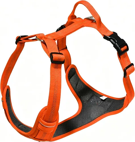 Arnés sin tirones para perros extragrandes, ajustable, reflectante, transpirable, chaleco acolchado con 2 clips de metal para correa y asa para