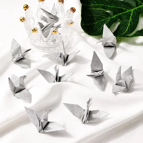 Miniatura 5 de WANDIC 50 grúas de papel de origami, hechas a mano, plegadas a mano, grúa de papel de origami, guirnalda de cuerda para decoración del hogar, fiesta
