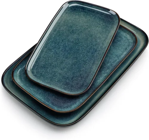 Miniatura 10 de vancasso Stern Platos de servicio de 3 piezas, juego de 3 platos rectangulares de 15/13/11 pulgadas, bandejas azules para entretener, fiesta