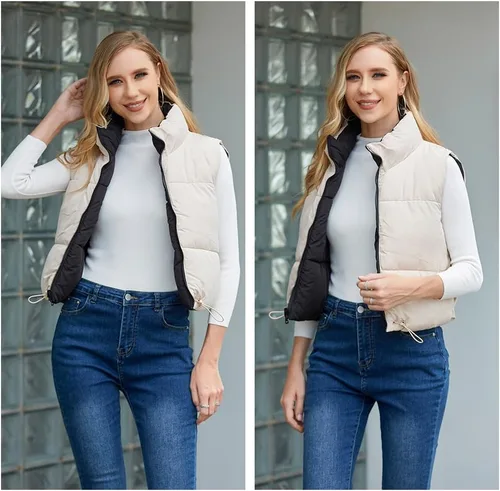 Miniatura 6 de AJUVEN Chaleco corto de invierno para mujer, ligero, reversible, cálido, chaleco acolchado, chaleco acolchado