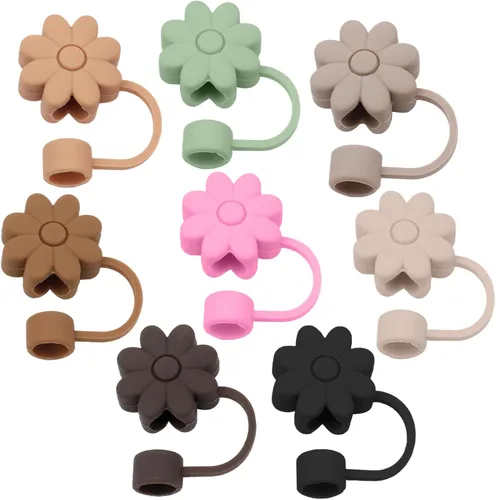 Miniatura 34 de 6 fundas de silicona para popotes Stanley Cups de 30 y 40 onzas, tapas de paja de flores a prueba de polvo, protectores reutilizables para popotes