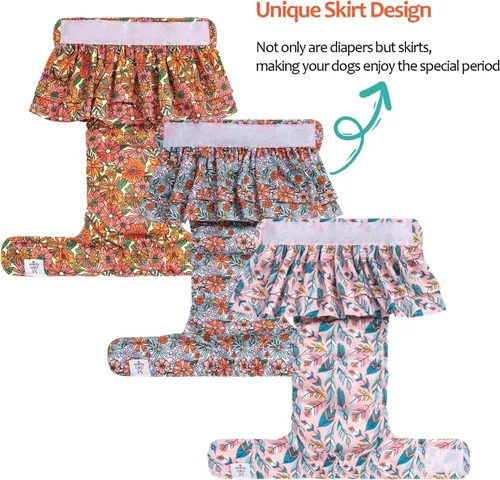 Miniatura 2 de CuteBone Pañales para perras con faldas, paquete de 3 vestidos reutilizables para cachorros, pantalones para el período de ciclo de calor QBD12S