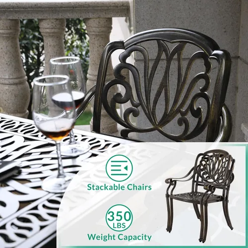 Miniatura 6 de VIVIJASON Juego de 2 sillas de comedor para exteriores, sillas de comedor de aluminio fundido para patio, juego de sillas de bistró para balcón