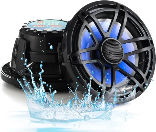 H YANKA MC-65B - Altavoces marinos 6.5 - 750 W 2 vías IP67 impermeable sistema estéreo marino con luz LED azul, sonido de rango completo, altavoces