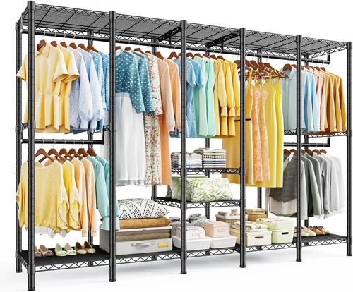 Raybee Perchero de ropa resistente de 88.2 pulgadas de ancho, para colgar ropa, extra ancho, portátil, cargas de armario, 1200 libras, estante Negro