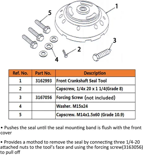 Miniatura 3 de E-cowlboy 3162992 - Herramienta de extracción e instalación de sello de cigüeñal delantero para Cummins Signature ISX QSX, reemplaza M20146 3162992