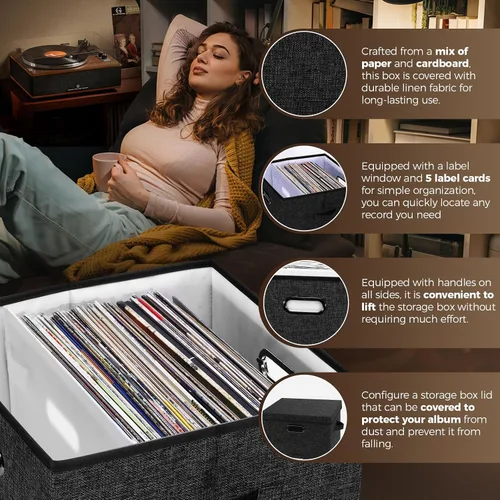 Miniatura 4 de Caja de almacenamiento de discos de vinilo resistente - Organizador de almacenamiento de álbumes con capacidad para más de 50 discos individuales